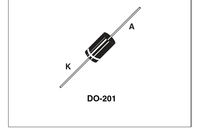 1.5KE100A DO-201 极性示意图,标注阳极(A)和阴极(K)