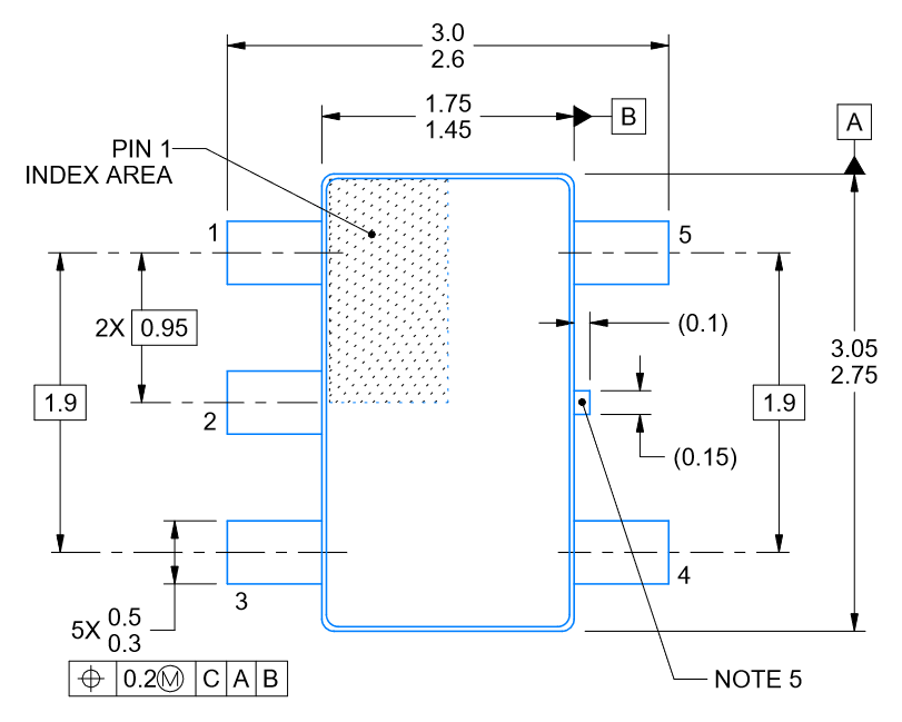 1P1G08MDBVREPG4 SN74LVC1G08-EP SOT-23-5 封装外形图