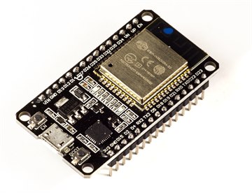 一块带金属屏蔽射频模块和印刷天线的 ESP32 ESP-WROOM-32 开发板