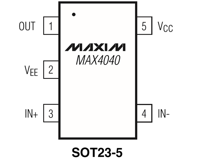 MAX4040EUK+T 5-Pin SOT23 pin configuration top view