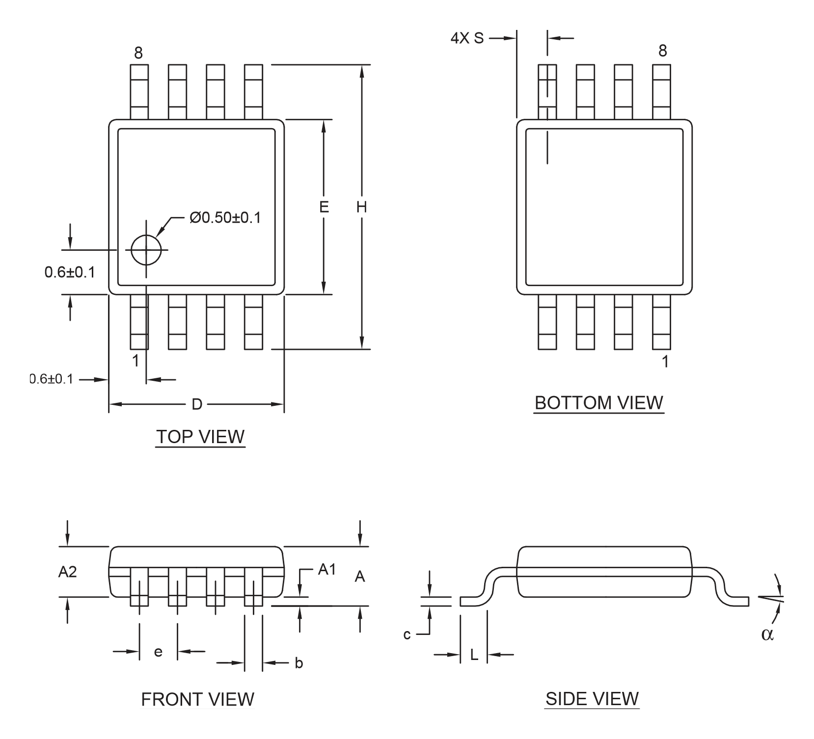 MAX5160LEUA+ 8引脚 uMAX MSOP 封装外形