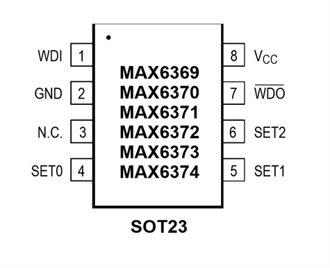 MAX6369KA+T 8-pin SOT23 pin configuration
