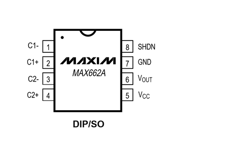 MAX662ACSA+T 8引脚 SO 引脚配置