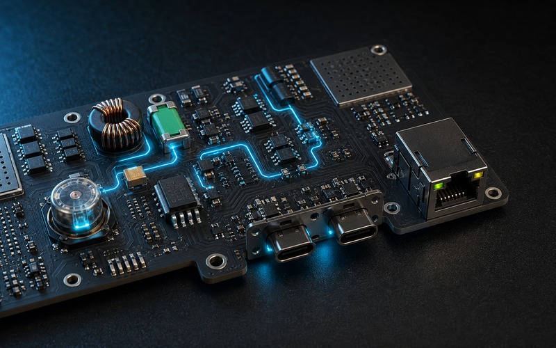 带朝外电缆连接器和保护路径的高质感浪涌与 ESD 防护 PCB