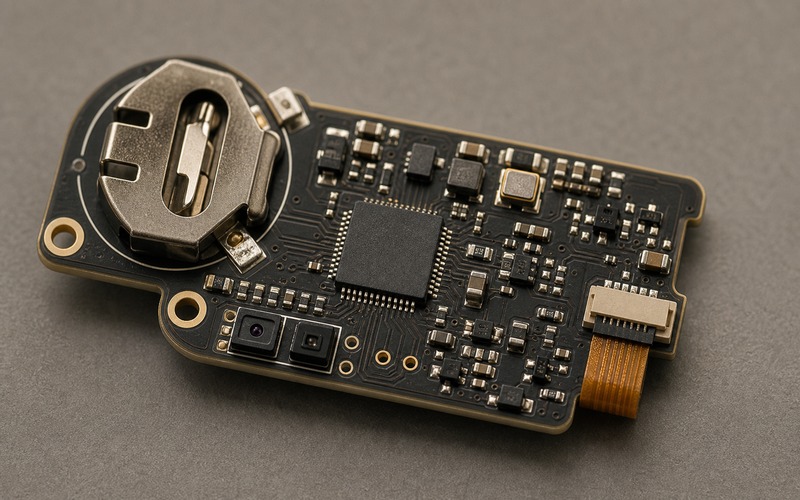 Apollo4 给可穿戴做超低功耗常开推理 在紧凑 PCB 上的处理器封装、电源轨和接口走线,用于选型复核