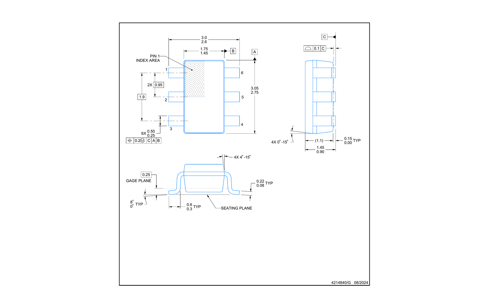 ADS1110A1IDBVR 6 引脚 SOT-23 DBV 封装外形图